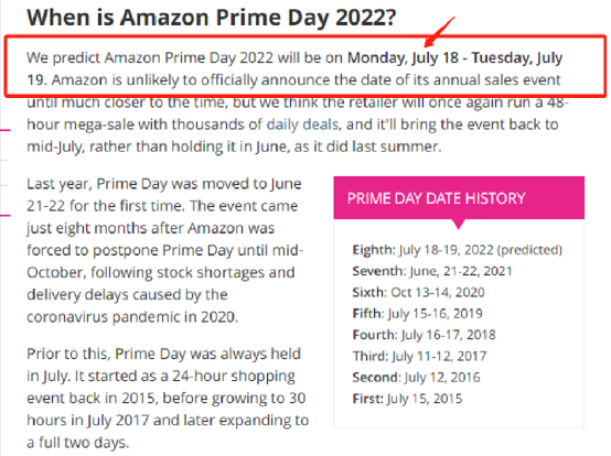 亞馬遜美國(guó)站：2022Prime Day提報(bào)和入倉(cāng)時(shí)間公布！