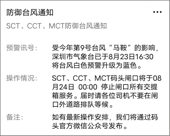 注意！臺風(fēng)“馬鞍”預(yù)計登陸廣東，碼頭暫停閘口交提柜服務(wù)
